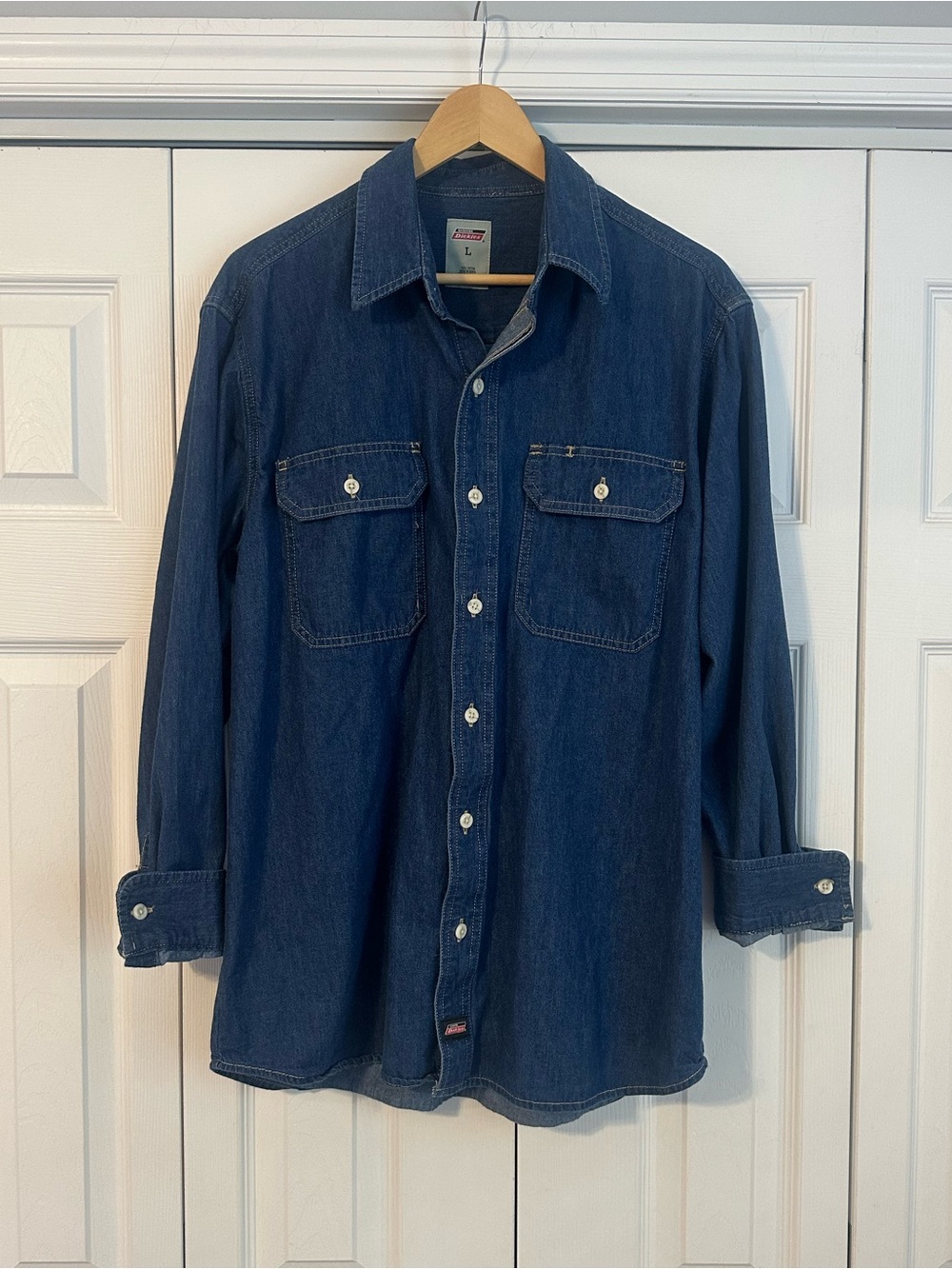 100% Cotton Denim Button Down Blouse, Large